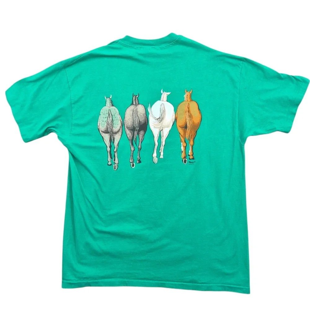 Vintage Hanes Beefy-T Horse Graphic T-Shirt XL Green Winthrop WA Single Stitch